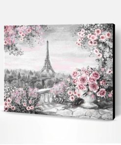 Paris Flowers in Black and Pink Paint By Number
