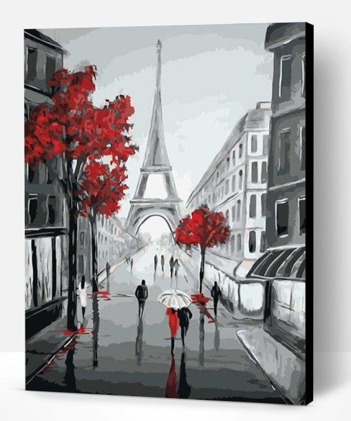 Paris Street View in Black and Red Paint By Number