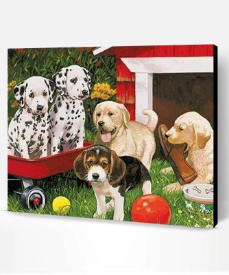 Dogs In Backyard Garden Paint By Number