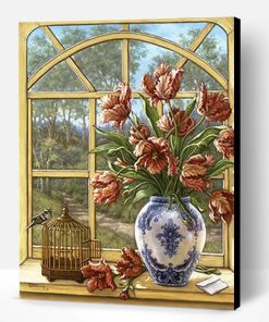 Window With Flowers Paint By Number