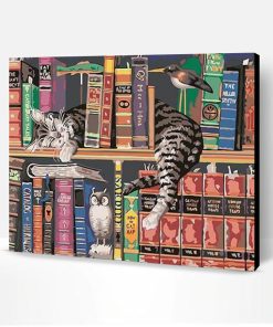 Cats on bookshelves Paint By Number