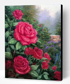 Pink Roses In Garden Paint By Number