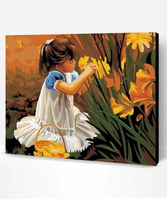 Girl In Garden Flowers Paint By Number