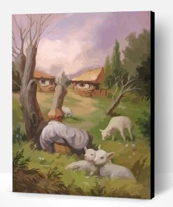 The Shepherd of Sheep in Pasture Paint By Number