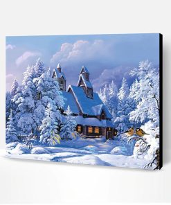 Snowy Cabin in the Woods Paint By Number