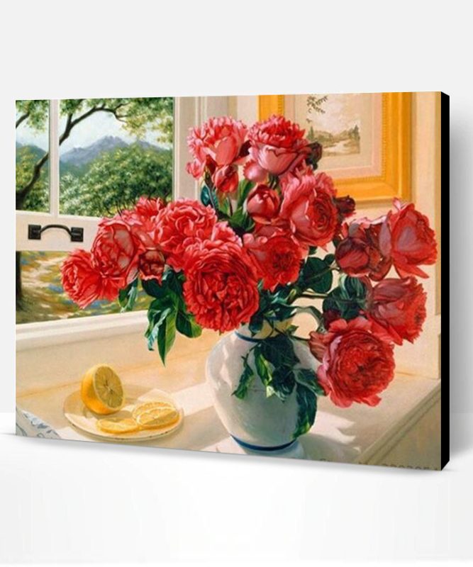 Red Peony Flowers Paint By Number