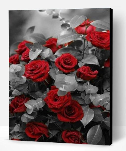 Red Roses With Grey Leaf Paint By Number