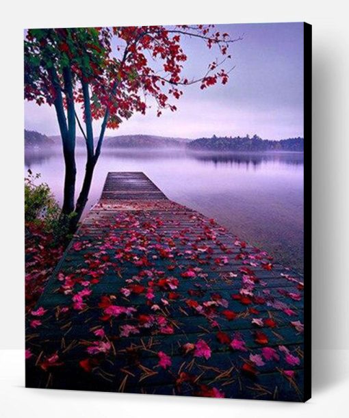 Red Tree Leaves On Lake Paint By Number