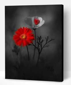 Red and White Flowers In Dark Paint By Number
