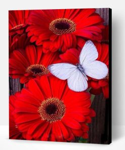 Red Flowers with White Butterfly Paint By Number