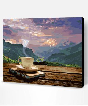 Coffee With Book Over Mountains Paint By Number