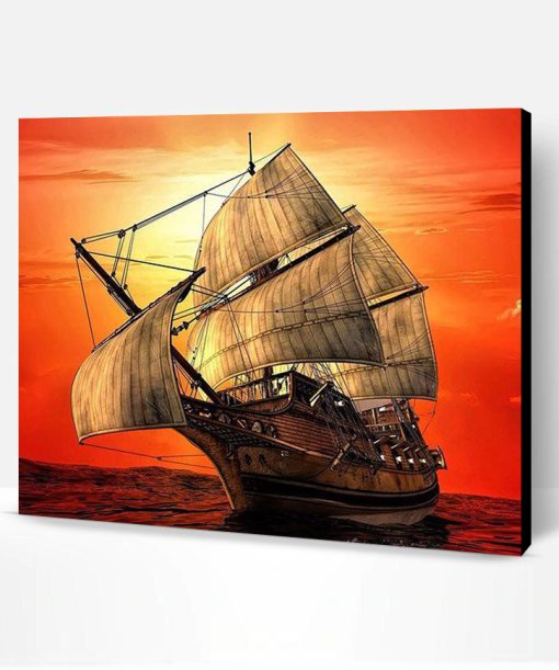 Ship In The Sea at Sunset Paint By Number