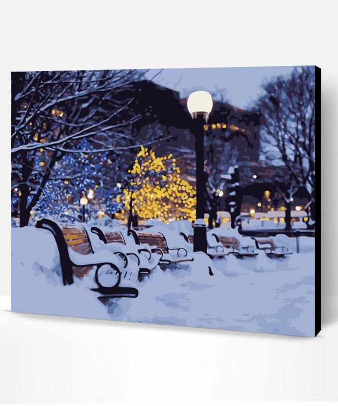 Snowy Bench Landscape Paint By Numbers