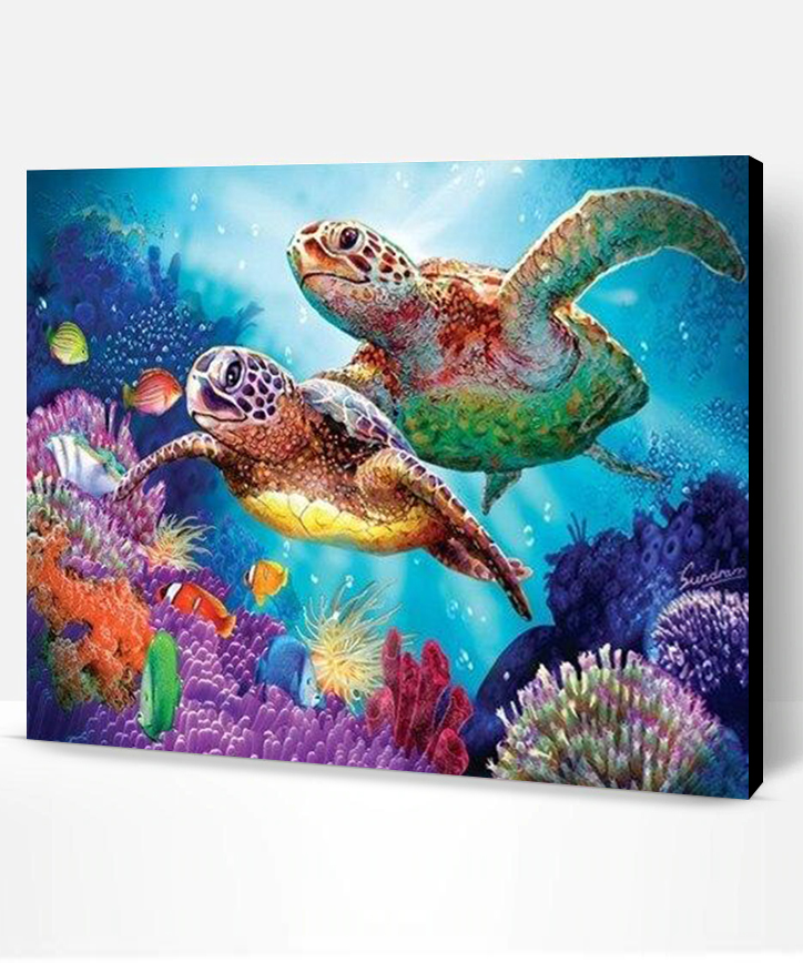 Turtle Couple Animals Paint By Numbers - Paint By Numbers PRO