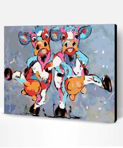 Two Colorful Cow Dancing Paint By Number