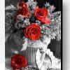 Vase of Red Flower on Black Paint By Number