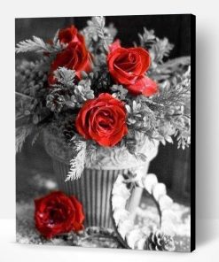 Vase of Red Flower on Black Paint By Number