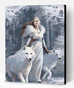 Woman White Wolves Paint By Number