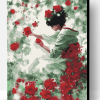 Japanese Girl Red Flowers Paint By Number