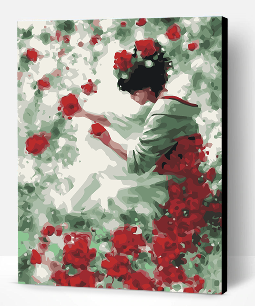 Japanese Girl Red Flowers Paint By Number