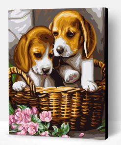 Dog Puppys In Basket Paint By Number