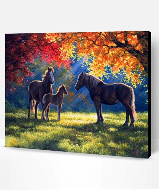 Horse Under Autumn Tree Paint By Number