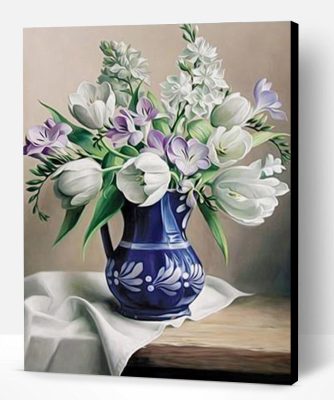 White Flowers In A Vase Paint By Number