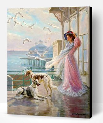 Lady On a Picnic With Her Dogs Paint By Number