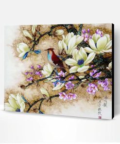 Flowers and the Bird Paint By Number