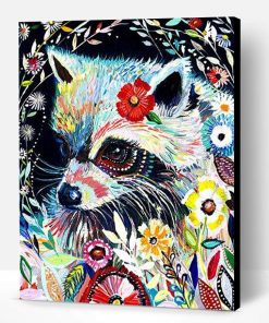 Raccoon Portrait Made of Flowers Paint By Number
