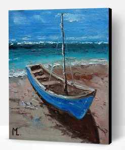 Blue Boat And Beach Paint By Number