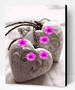 Flowers On Stone Hearts Paint By Number