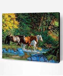Group of Horses Cross the river Paint By Number