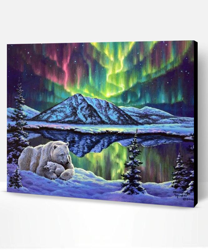 Polar Bears in northern lights Paint By Number