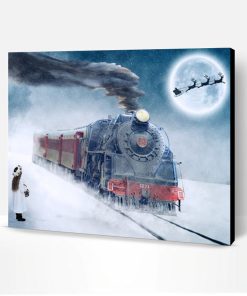 Red Train In Snow Paint By Number