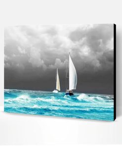 Sailboats in Blue Sea Paint By Number