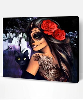 Skull Lady With Cat Paint By Number