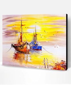 Warm Yellow Sunset and Ships Paint By Number