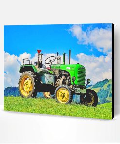 Green Tractor in Field Paint By Numbers