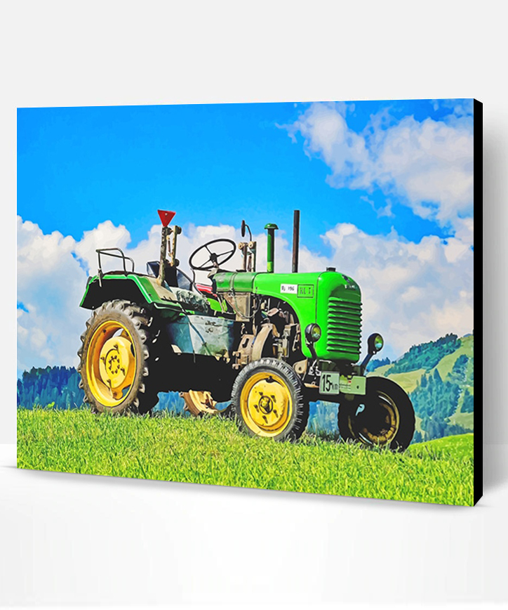 Green Tractor in Field NEW Paint By Numbers - Paint By Numbers PRO