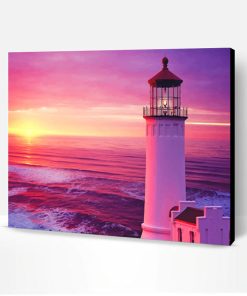 Lighthouse with Pink Purple Sky Paint By Number