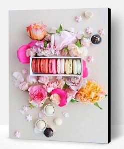 Pink Macarons With Flowers Paint By Number