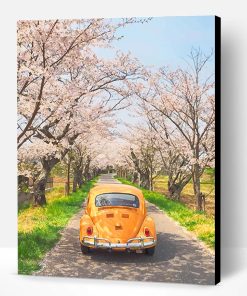 Yellow VW And Cherry Blossom Paint By Number
