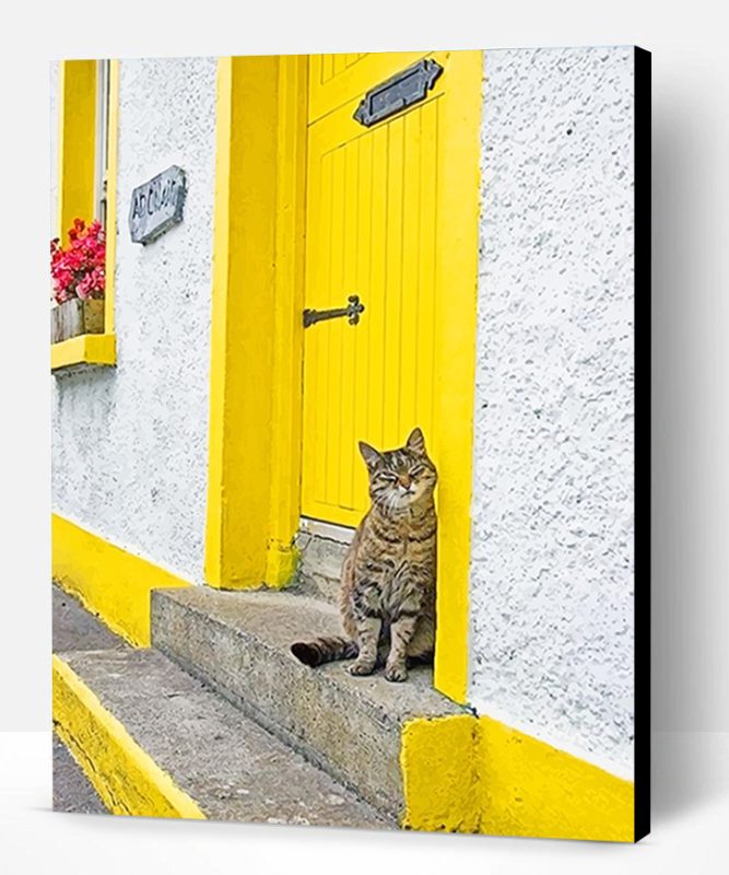 Cute kitty Yellow Door Paint By Number