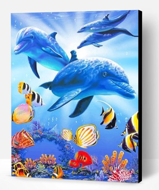 Dolphins Underwater With Tropical Fishes Paint By Number