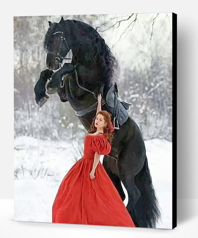Girl with Black Horse Paint By Number