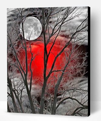 Moon Forest Red Silhouette Paint By Number