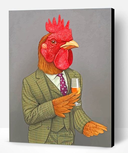 Rooster Wearing a Green Suit Paint By Number