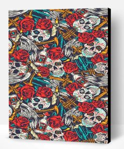 Skulls Red Flowers Paint By Number