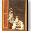 Two Women At Window Wearing Masks Paint By Number